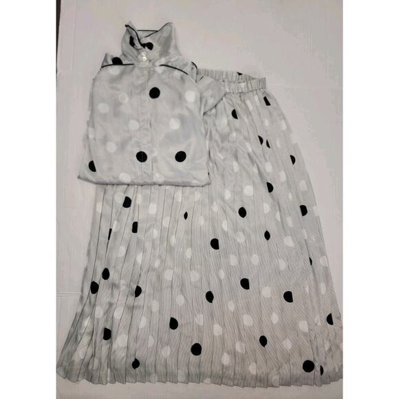Vintage Evan Picone Set Women's Top 12/ Maxi Skirt 12 Pleated Polka Dot Striped - Picture 2 of 11